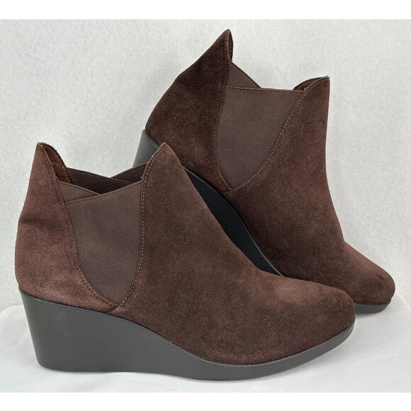 Crocs NWOT Leigh Wedge Heel Espresso Brown Suede Chelsea Ankle Fall Boots 10 - Picture 3 of 10